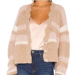 Free People Pink and Tan Striped Cardigan